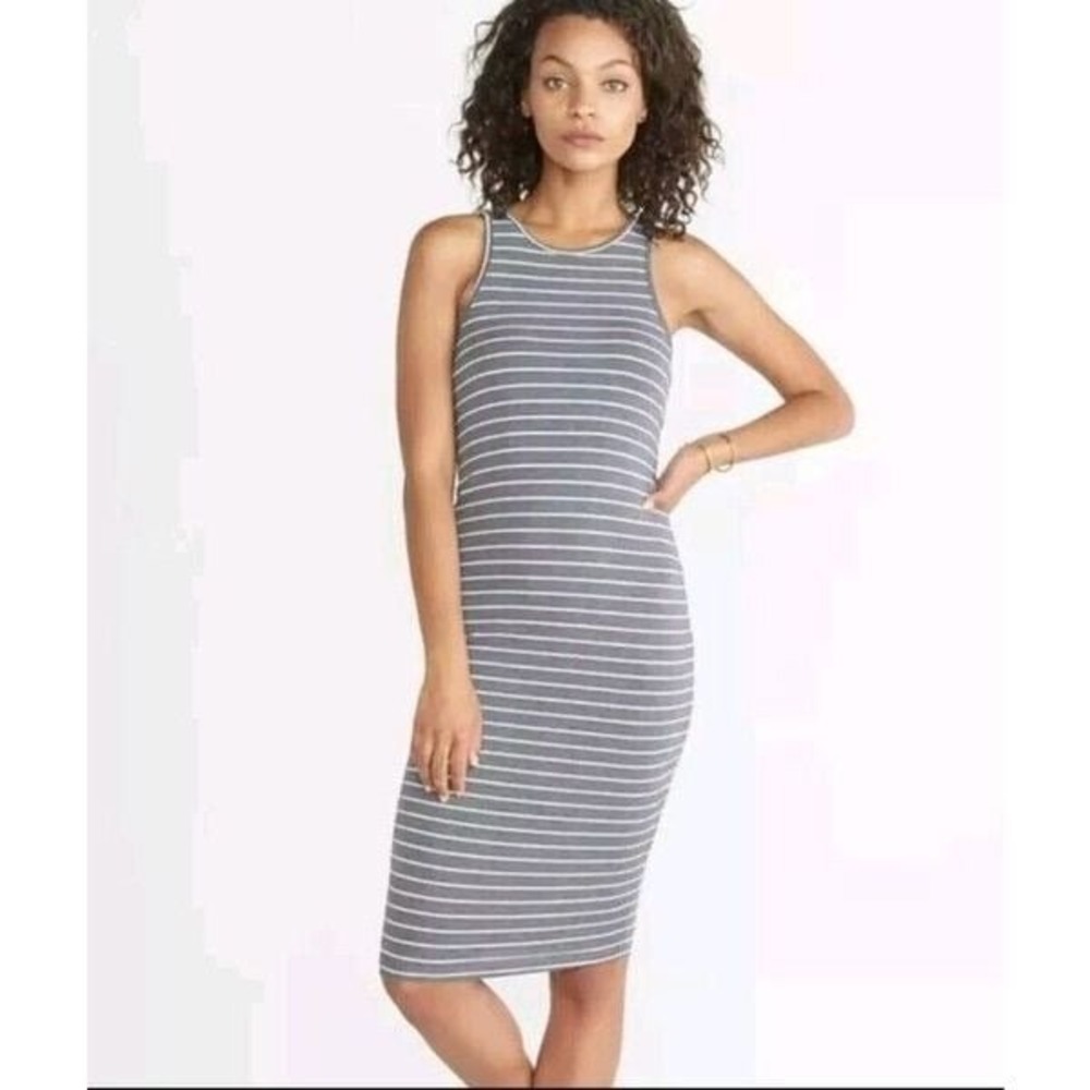 Marine Layer Lexi Midi Tank Dress Grey Striped Size Small Double Lined EUC